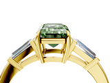 Yellow gold Fancy Green Emerald  Cut Diamond Ring with Tapered Baguette Side Stones in Four-Prong Setting_7