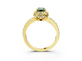 Yellow gold Fancy Green Emerald Cut Diamond Scalloped Halo Engagement Ring with Round Shared Prong Band_15