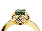 Yellow gold Fancy Green Emerald Cut Diamond Scalloped Halo Engagement Ring with Round Shared Prong Band_16