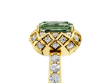 Yellow gold Fancy Green Emerald Cut Diamond Scalloped Halo Engagement Ring with Round Shared Prong Band_17
