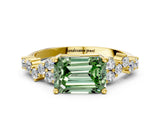 Yellow gold Fancy Green Emerald Cut Diamond Scattered Round Accent Ring with Prong Setting_12