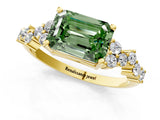 Yellow gold Fancy Green Emerald Cut Diamond Scattered Round Accent Ring with Prong Setting_13