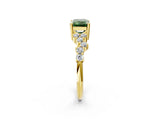 Yellow gold Fancy Green Emerald Cut Diamond Scattered Round Accent Ring with Prong Setting_14