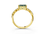 Yellow gold Fancy Green Emerald Cut Diamond Scattered Round Accent Ring with Prong Setting_15