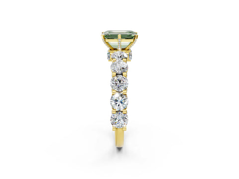 Yellow gold Fancy Green Emerald Cut Diamond Side Stone Engagement Ring with Four-Prong Setting_26