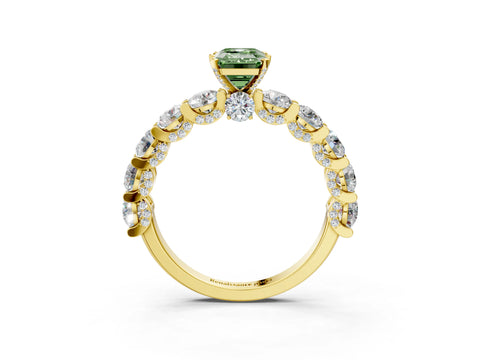 Yellow gold Fancy Green Emerald Cut Diamond Side Stone Engagement Ring with Four-Prong Setting_27