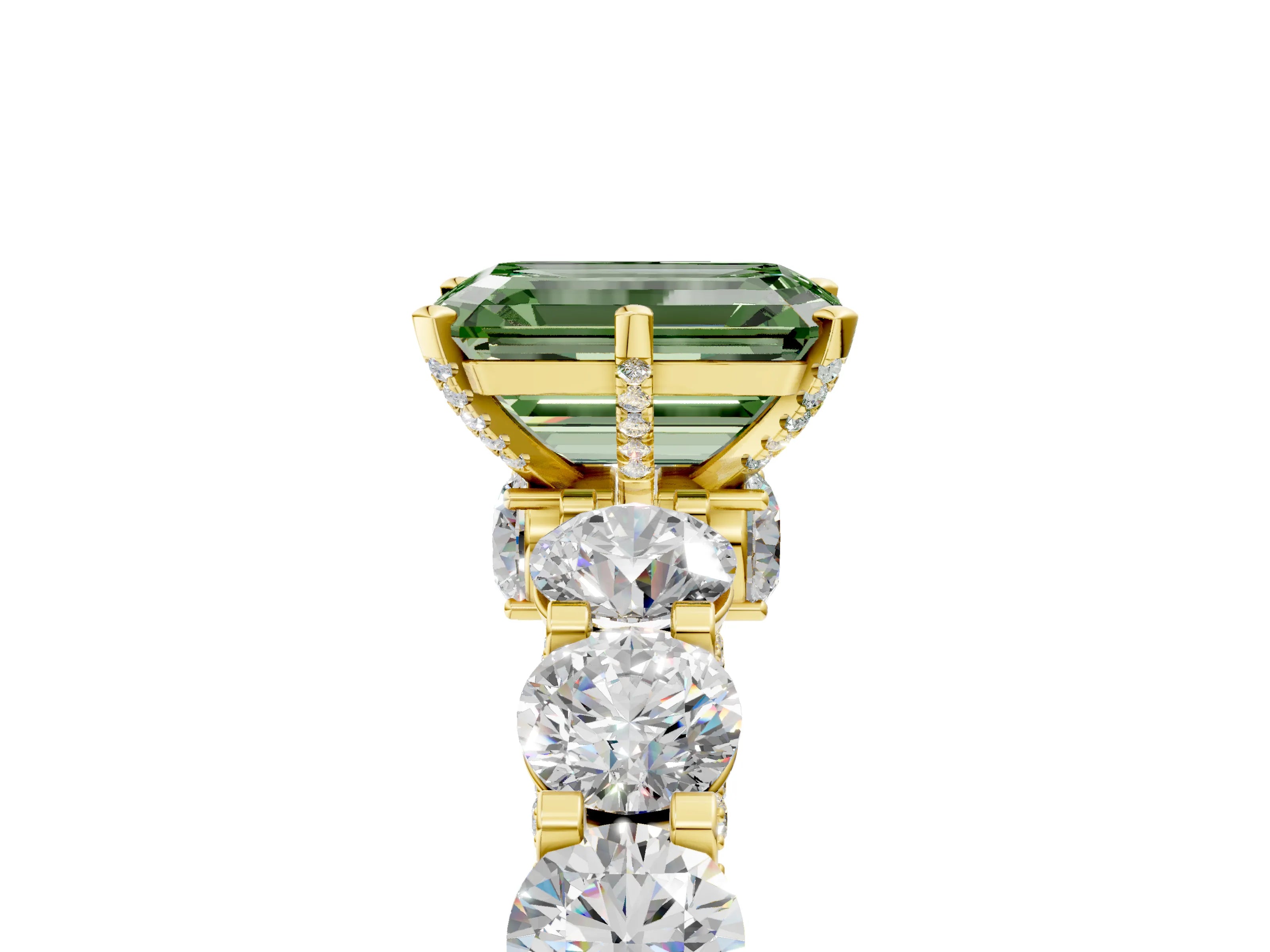 Yellow gold Fancy Green Emerald Cut Diamond Side Stone Engagement Ring with Four-Prong Setting_29