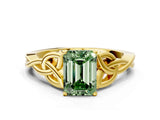 Yellow gold Fancy Green Emerald Cut Diamond Solitaire Celtic Knot Ring with Four-Prong Setting_41