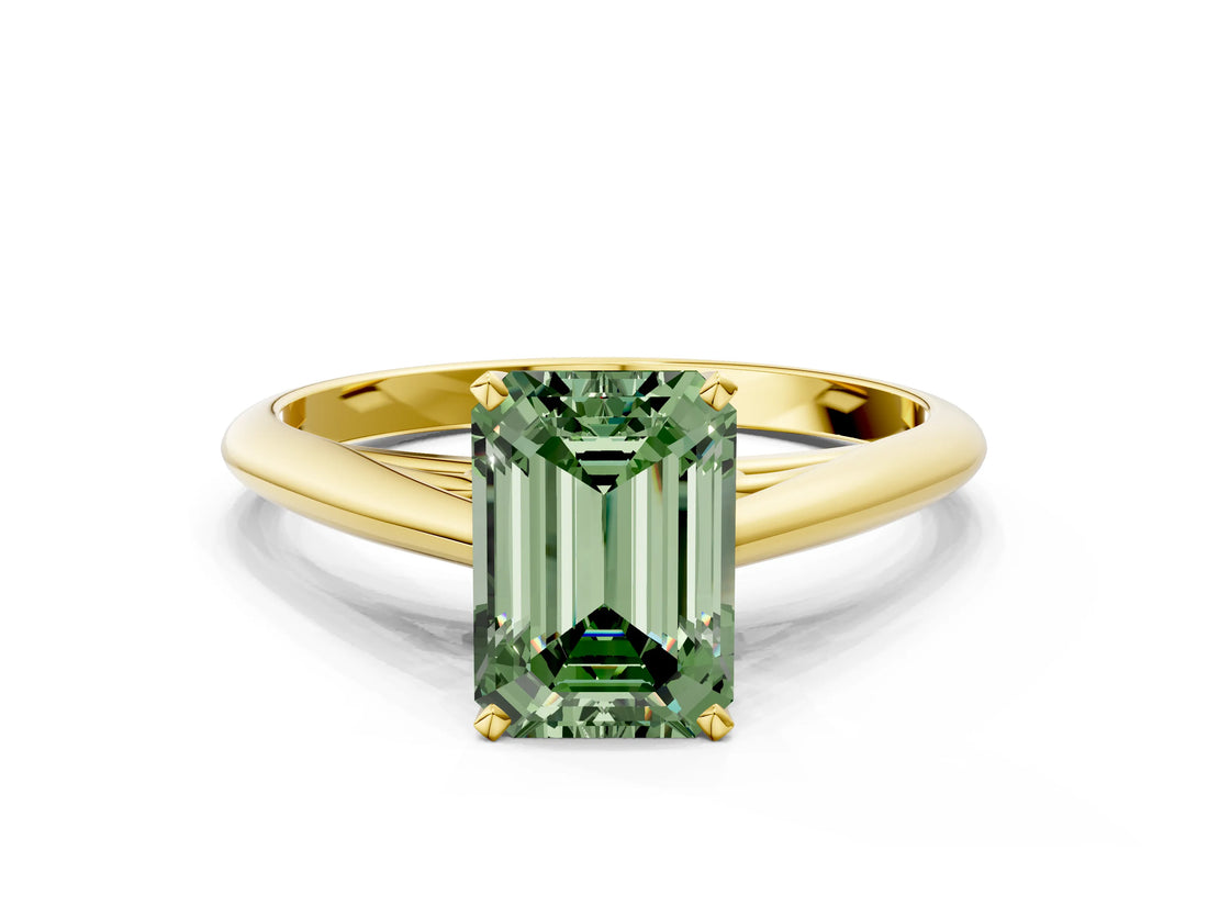 Yellow gold Fancy Green Emerald Cut Diamond Solitaire Engagement Ring with Cathedral Setting and Four-Prong Mount_98