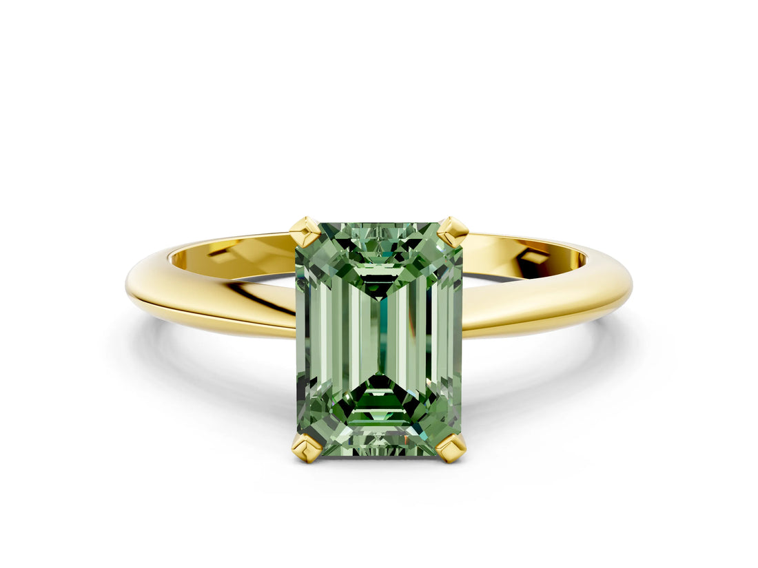 Yellow gold Fancy Green Emerald Cut Diamond Solitaire Engagement Ring with Classic Band and Four-Prong Setting_157