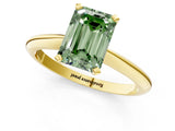 Yellow gold Fancy Green Emerald Cut Diamond Solitaire Engagement Ring with Classic Band and Four-Prong Setting_158