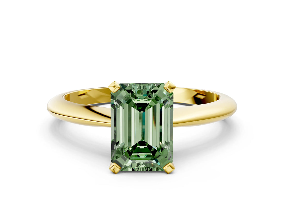 Yellow gold Fancy Green Emerald Cut Diamond Solitaire Engagement Ring with Classic Band and Four-Prong Setting_36