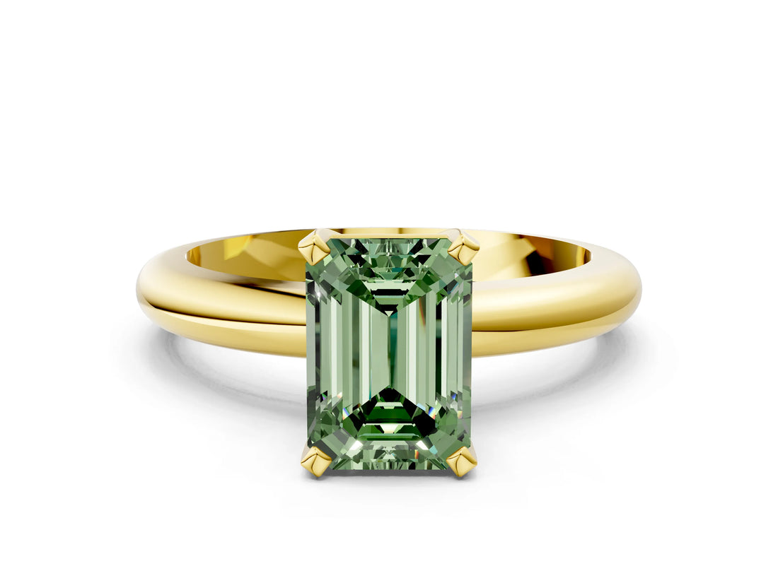 Yellow gold Fancy Green Emerald Cut Diamond Solitaire Engagement Ring with Round Band and Four-Prong Setting_154