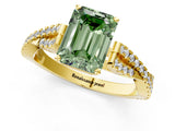 Yellow gold Fancy Green Emerald Cut Diamond Solitaire Engagement Ring with Twisted Pavé Band and Four-Prong Setting_45