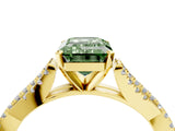 Yellow gold Fancy Green Emerald Cut Diamond Solitaire Engagement Ring with Twisted Pavé Band and Four-Prong Setting_48