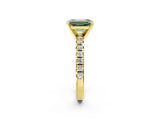 Yellow gold Fancy Green Emerald Cut Diamond Solitaire Pavé Engagement Ring with Round Band and Prong Setting_16