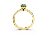 Yellow gold Fancy Green Emerald Cut Diamond Solitaire Pavé Engagement Ring with Round Band and Prong Setting_17