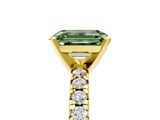 Yellow gold Fancy Green Emerald Cut Diamond Solitaire Pavé Engagement Ring with Round Band and Prong Setting_19