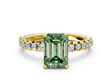 Yellow gold Fancy Green Emerald Cut Diamond Solitaire Pavé Engagement Ring with Round Band and Prong Setting_56