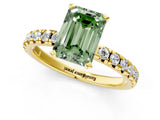 Yellow gold Fancy Green Emerald Cut Diamond Solitaire Pavé Engagement Ring with Round Band and Prong Setting_57