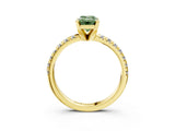 Yellow gold Fancy Green Emerald Cut Diamond Solitaire Pavé Engagement Ring with Round Band and Prong Setting_59