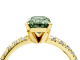 Yellow gold Fancy Green Emerald Cut Diamond Solitaire Pavé Engagement Ring with Round Band and Prong Setting_60
