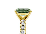 Yellow gold Fancy Green Emerald Cut Diamond Solitaire Pavé Engagement Ring with Round Band and Prong Setting_61