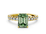 Yellow gold Fancy Green Emerald Cut Diamond Solitaire Pavé Engagement Ring with Round Band and Prong Setting_74