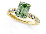 Yellow gold Fancy Green Emerald Cut Diamond Solitaire Pavé Engagement Ring with Round Band and Prong Setting_75
