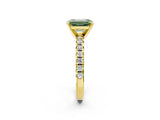 Yellow gold Fancy Green Emerald Cut Diamond Solitaire Pavé Engagement Ring with Round Band and Prong Setting_76