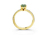 Yellow gold Fancy Green Emerald Cut Diamond Solitaire Pavé Engagement Ring with Round Band and Prong Setting_77