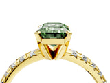 Yellow gold Fancy Green Emerald Cut Diamond Solitaire Pavé Engagement Ring with Round Band and Prong Setting_78