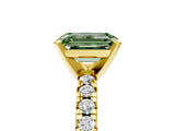 Yellow gold Fancy Green Emerald Cut Diamond Solitaire Pavé Engagement Ring with Round Band and Prong Setting_79