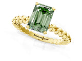 Yellow gold Fancy Green Emerald Cut Diamond Solitaire Ring with Beaded Band and Prong Setting_295