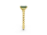 Yellow gold Fancy Green Emerald Cut Diamond Solitaire Ring with Beaded Band and Prong Setting_296