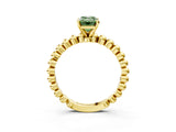 Yellow gold Fancy Green Emerald Cut Diamond Solitaire Ring with Beaded Band and Prong Setting_297