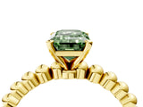 Yellow gold Fancy Green Emerald Cut Diamond Solitaire Ring with Beaded Band and Prong Setting_298