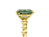 Yellow gold Fancy Green Emerald Cut Diamond Solitaire Ring with Beaded Band and Prong Setting_299