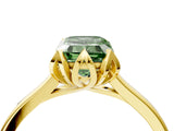 Yellow gold Fancy Green Emerald Cut Diamond Solitaire Ring with Flower Prong Setting and Classic Band_106