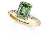 Yellow gold Fancy Green Emerald Cut Diamond Solitaire Ring with Four-Prong Setting and Pavé Band_4