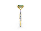 Yellow gold Fancy Green Emerald Cut Diamond Solitaire Ring with Four-Prong Setting and Pavé Band_5