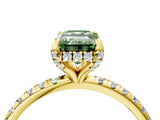 Yellow gold Fancy Green Emerald Cut Diamond Solitaire Ring with Four-Prong Setting and Pavé Band_7