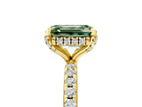 Yellow gold Fancy Green Emerald Cut Diamond Solitaire Ring with Four-Prong Setting and Pavé Band_8