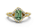 Yellow gold Fancy Green Emerald Cut Diamond Solitaire Ring with Hidden Halo and Pavé Band_27