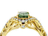 Yellow gold Fancy Green Emerald Cut Diamond Solitaire Ring with Hidden Halo and Pavé Band_31