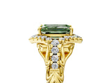 Yellow gold Fancy Green Emerald Cut Diamond Solitaire Ring with Hidden Halo and Pavé Band_32