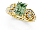 Yellow gold Fancy Green Emerald Cut Diamond Solitaire Ring with Milgrain Pavé Band and Four-Prong Setting_172