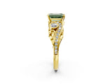 Yellow gold Fancy Green Emerald Cut Diamond Solitaire Ring with Milgrain Pavé Band and Four-Prong Setting_173
