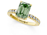 Yellow gold Fancy Green Emerald Cut Diamond Solitaire Ring with Pavé Band and Four-Prong Setting_62