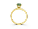 Yellow gold Fancy Green Emerald Cut Diamond Solitaire Ring with Pavé Band and Four-Prong Setting_64
